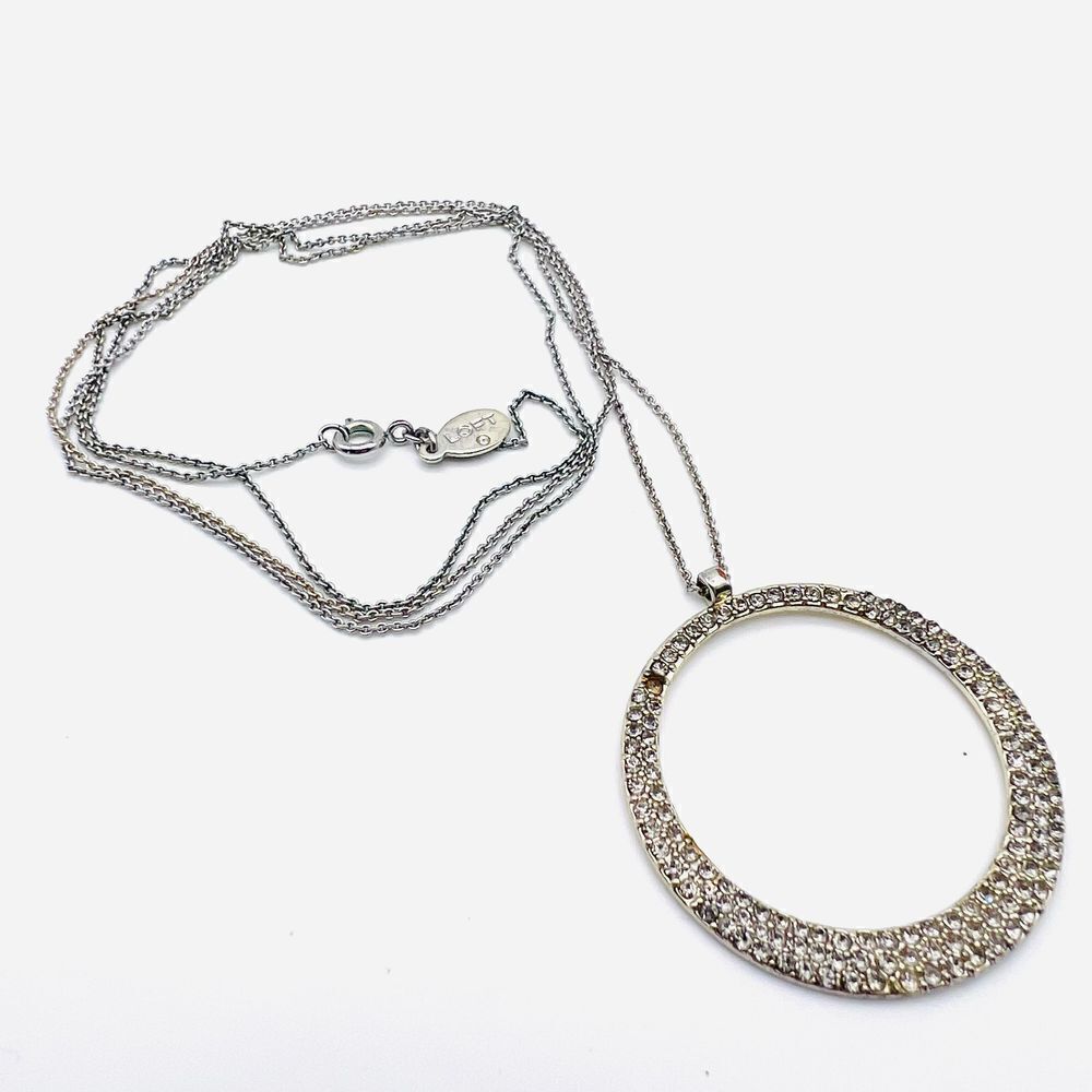 Loft Long Rhinestone Pendant Necklace silvertone